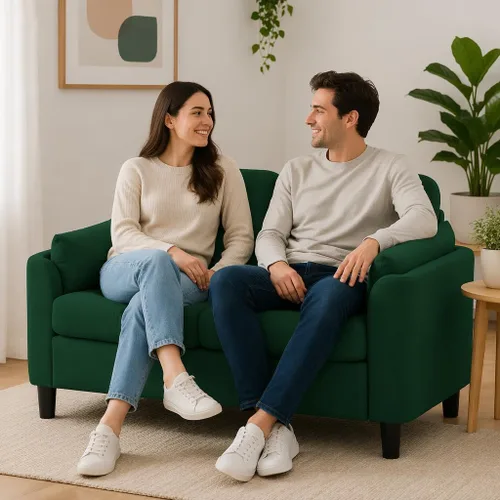Miniatura 5 de 57" Small Loveseat Sofa, Mid Century Modern Love Seat Couch with Back Cushions and Plastic Legs, 2 Seater Couches for Living Room, Bedroom, Small