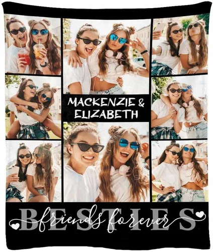 Miniatura 17 de Manta de franela suave personalizada para BFF con 6 fotos, tamaño de manta de 30 x 40 pulgadas
