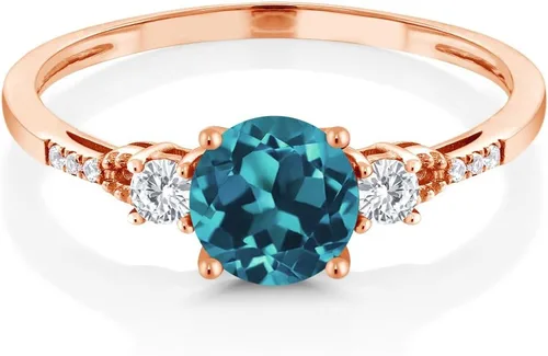 Miniatura 22 de Gem Stone King Anillo de compromiso de 3 piedras preciosas redondas de oro rosa de 10 quilates, 0.236 in, piedra natal, zafiro blanco y diamante