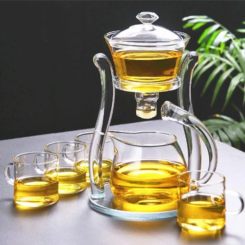 Miniatura 3 de Lazy Kungfu - Tetera semiautomática de vidrio, tetera de succión automática de preparación de agua, tetera de oficina, juego de té de vidrio con 6
