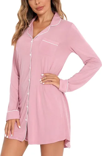 Miniatura 135 de Samring Camisón de pijama para mujer, manga corta/larga, con botones, camisón para dormir, camisón para novio, talla XXL