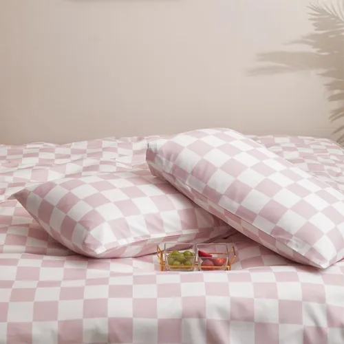 Miniatura 6 de Wellboo - Juego de edredón de cuadros rosa y blanco para cama tamaño full, colcha de algodón con diseño abstracto y geométrico rosa frijol y blanco