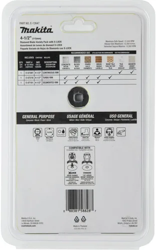 Miniatura 6 de Makita E-12647 X-Lock 4-1/2" Diamond Blade Paquete variado para corte de mampostería, 3/pc