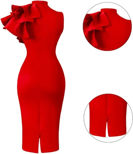 Miniatura 3 de XXTAXN - Vestido de cóctel entallado sin mangas con volantes para mujer