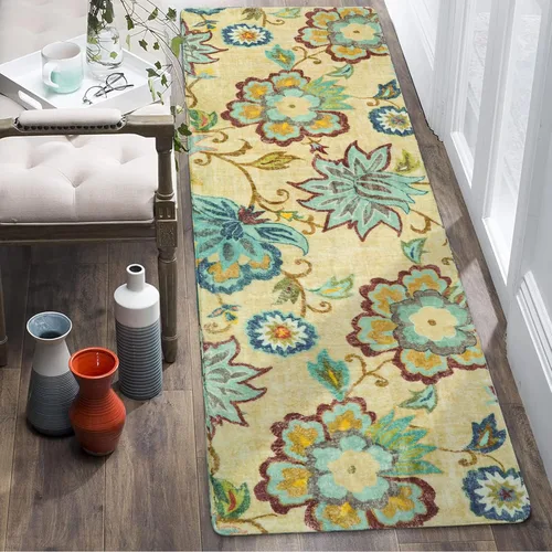 Miniatura 60 de Lahome - Tapete floral con estampado de cachemira, lavable, antideslizante, pequeño, anti-manchas, suave, para baño, entrada, dormitorio, Negro