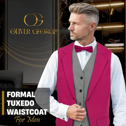 Miniatura 13 de Oliver George Chaleco formal de esmoquin en capas para hombre, chaleco de traje de negocios