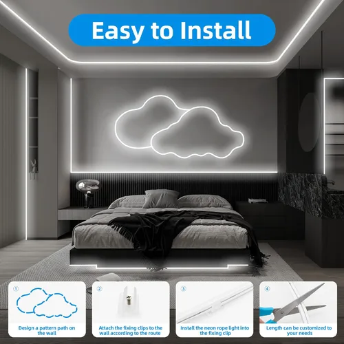 Miniatura 6 de Luz de Cuerda LED de Neón, 32.8 pies, color blanco frío, regulable, tiras de luces LED, tiras de luces de neón de silicona flexible impermeable DIY