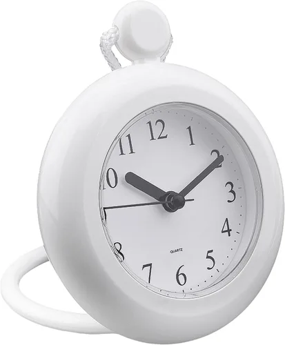 Reloj analógico de baño, reloj de cuarzo compacto de 4.72 pulgadas con movimiento silencioso, colgar o poner, plástico ABS, requiere 1 batería AA,