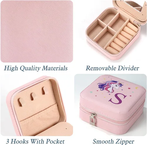 Miniatura 7 de Parima Organizador de joyas de viaje de unicornio Joyero pequeño personalizado para mujer, 4, 5, 6, 7, 8, 9, 10, 11, 12, 13, 14, 15, 16 años, niña