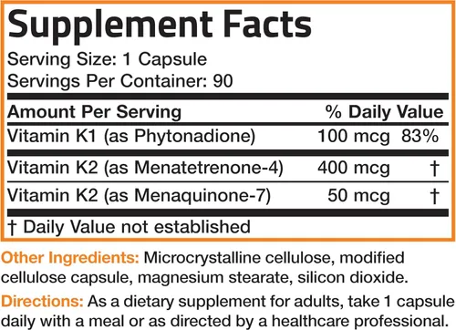 Miniatura 8 de Suplemento de Vitamina K Triple Play de Bronson (vitamina K2 MK7 / vitamina K2 MK4 / vitamina K1) 0,00002 oz, 1