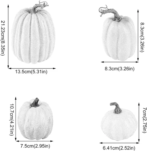 Miniatura 5 de Juego de 7 calabazas artificiales para decoración de otoño, juego de calabazas falsas, calabazas blancas de plástico para decoración, calabazas