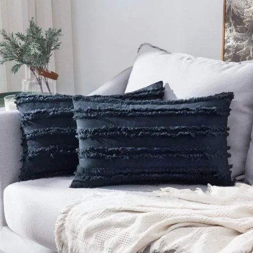 Miniatura 22 de MIULEE Juego de 2 fundas de almohada decorativas estilo bohemio de lino a rayas jacquard patrón fundas de cojín para sofá, sala de estar