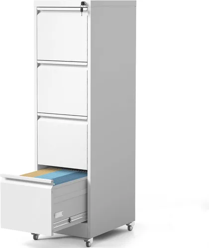 Miniatura 8 de Archivador de 4 cajones con ruedas, archivador de metal con cerradura y ruedas, almacenamiento rodante para oficina en casa, archivadores verticales