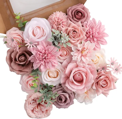 Miniatura 11 de Floweroyal Flores artificiales, rosas falsas, dalia con tallos para ramos de novia, baby shower, arreglo floral, centros de mesa, decoración