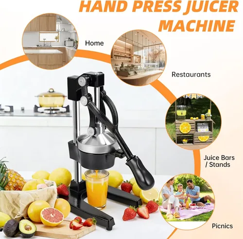 Miniatura 5 de Exprimidor manual de cítricos de hierro fundido Prensa manual resistente, para naranja, limón y granada, grado comercial, encimera, fácil de usar