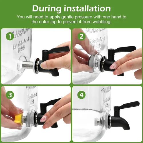 Miniatura 6 de Accguan Dispensador de bebidas de 1 galón, dispensador de agua de vidrio con tapa de lata negra y grifo de acero inoxidable negro, marco de hierro