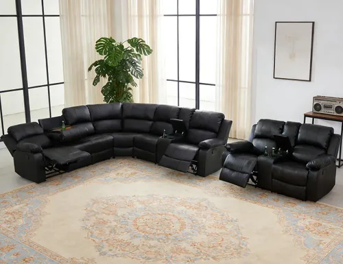 Miniatura 28 de Juego de sofá seccional reclinable manual, juegos de muebles de sala de estar, sofá seccional en forma de L y 2 sillas, cómodo sofá reclinable