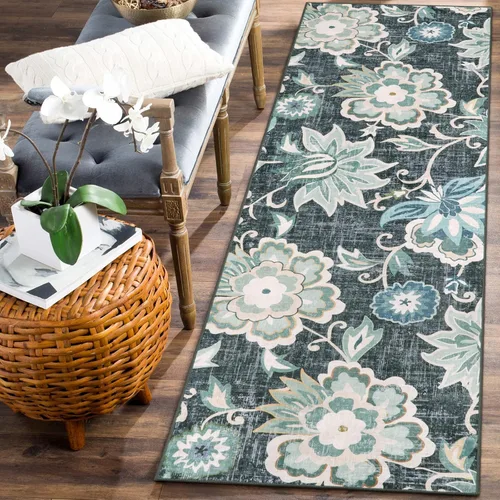 Miniatura 77 de Beeiva Alfombras florales de entrada, lavables para interiores, ultra fina, de 2 x 3 pies, antideslizante, para cocina, tapete de cachemira suave