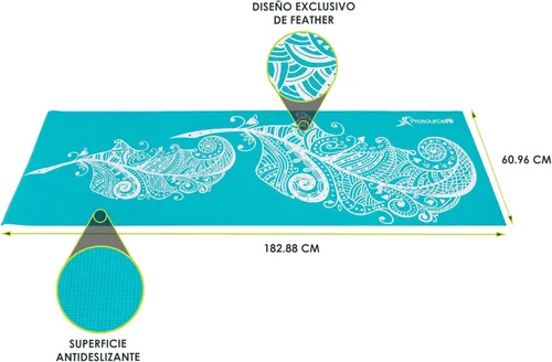 Miniatura 2 de ProsourceFit Alfombrillas de yoga de 3/16" (5 mm) de grosor para mayor comodidad y estabilidad con diseños impresos exclusivos, plumas verde mar