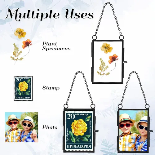 Miniatura 7 de Landhoow 8 marcos de vidrio doble para flores secas prensadas de 3.5 x 2.5 pulgadas, marcos de fotos flotantes colgantes de metal vertical