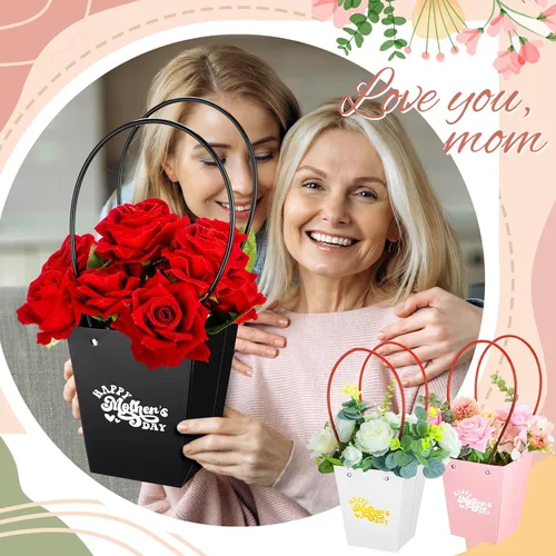 Miniatura 3 de PerKoop 30 cajas de flores para el Día de la Madre para arreglos de ramo de flores, bolsas de regalo con asa, embalaje impermeable, envoltura