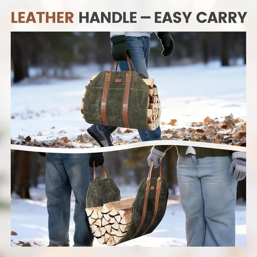 Miniatura 6 de INNO STAGE Bolsa de lona para troncos, bolsa de madera duradera, accesorios para estufas de chimenea, soporte de leña extra grande con asas
