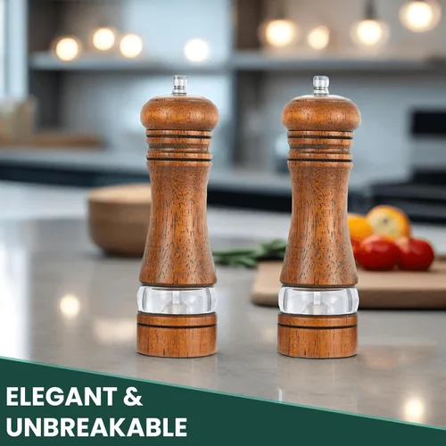 Miniatura 6 de Juego de Molinillo de Sal y Pimienta de 2 Piezas, Molinillos de Sal y Pimienta de Madera de 6.5 Pulgadas con Grosor Ajustable, Molinillo de Pimienta