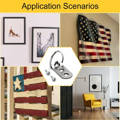 Miniatura 7 de 50 piezas de accesorios para colgar fotos, anillos en D resistentes, kit para colgar cuadros con tornillos, niquelado, anillos en D de metal