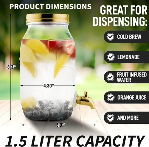 Miniatura 7 de Cafetera de infusiones en frío de 1.5 litros de Zulay Kitchen con jarra de vidrio EXTRA GRUESA y filtro de malla de acero inoxidable, cafetera