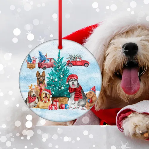 Miniatura 3 de Adorno de Navidad de familia de cinco, adorno de Beagle, adorno de Navidad de pastor alemán, adorno colgante de perdiguero dorado, adorno