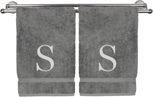 Miniatura 186 de Toalla de mano monogramada, regalo personalizado, juego de 2 - Toalla bordada con letra de bloque dorada - Extra absorbente 100% algodón turco