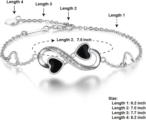 Miniatura 4 de OneSight Pulsera de corazón de amor infinito para mujer, plata de ley 925 ajustable con dije para siempre para mujeres y niñas