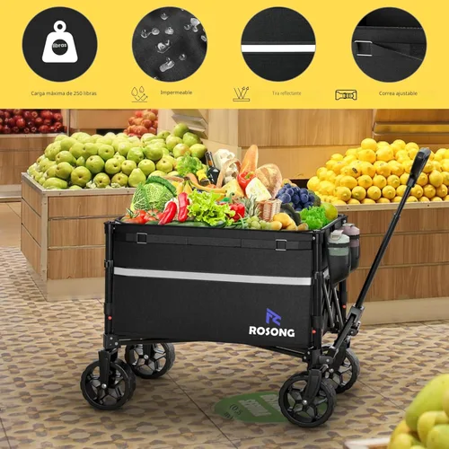 Miniatura 3 de ROSONG Carro Plegable con Ruedas Plegable - Carros Utilitarios Resistentes Plegables para Comestibles, Deportes, Jardín, Compras, Camping