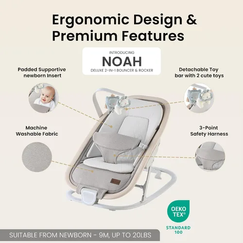 Miniatura 4 de Qutanix 2-en-1 Mecedora y Silla para Bebés, Asiento Portátil para Bebés de 0 a 9 Meses, Silla de Balancín con 3 Posiciones Reclinables, Acentos