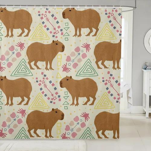 Miniatura 8 de Manfei Cortinas de ducha de Capybara de dibujos animados para niños, divertidas cortinas de baño de animales de América del Sur para niños, niñas