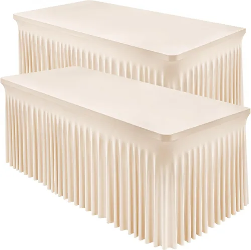 Miniatura 18 de Paquete de 2 manteles color azul bebé para mesa rectangular de 4 pies, manteles de elastano elásticos de 4 pies, falda blanca rectangular para baby