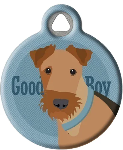 Good Boy Airedale - Etiqueta de identificación personalizada para mascotas para perros y gatos, tamaño grande