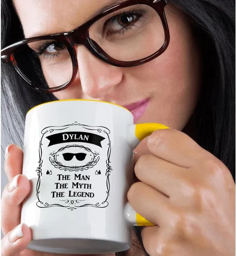 Miniatura 2 de 3dRose Dylan - The Man The Myth The Legend - Nombre personal personalizado regalo 11oz taza amarilla bicolor Amarillo