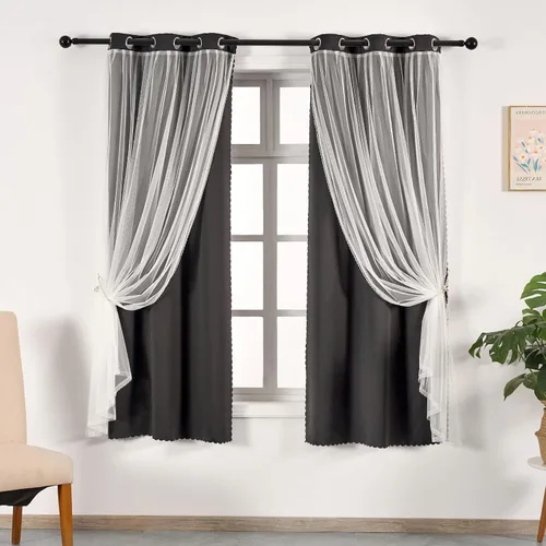 Anytime Cortinas opacas y transparentes para ventana, par de paneles de cortinas lisas con ojales en la parte superior, 35 pulgadas de ancho x 63