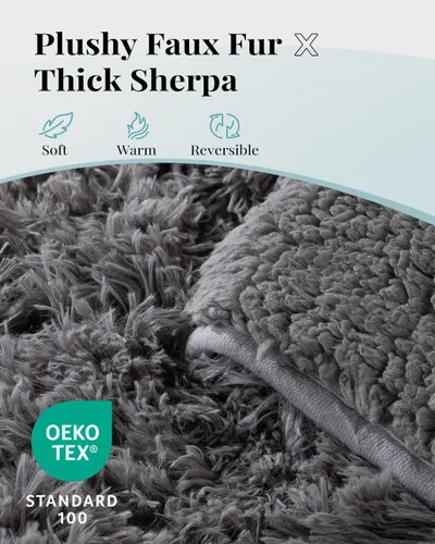 Miniatura 2 de Topblan - Manta de piel sintética para cama y sofá, cobija de sherpa Gris claro