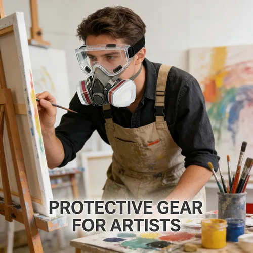 Miniatura 4 de Juego de máscara respiradora reutilizable de media cara (incluye gafas antivaho) adecuado para protección en escenarios como pintura en aerosol