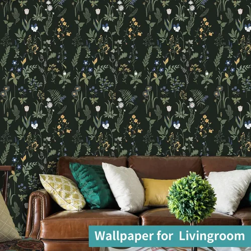 Miniatura 6 de Papel tapiz para despegar y pegar, papel tapiz floral bohemio de 17.5 x 78.7 pulgadas para dormitorio y baño, fácil de despegar, apto para inquilinos