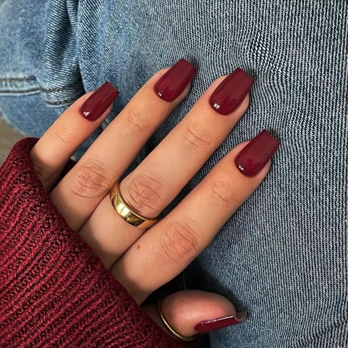 KQueenest 30 PIEZAS Uñas Postizas Vino Rojo Oscuro, Uñas Cortas y Medianas Cuadradas, Uñas Acrílicas Burgundía, Uñas Postizas de Color Sólido, Uñas
