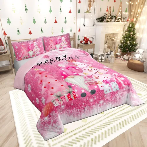 Miniatura 3 de Juego de edredón de Feliz Navidad, tamaño individual, juego de ropa de cama de flores rojas de Navidad, bayas y hojas, para niños y hombres, juego