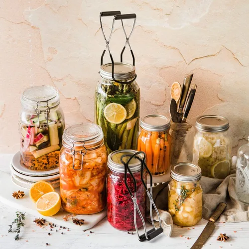 Miniatura 4 de Pinzas elevadoras de tarros de acero inoxidable con mango de agarre para cocina del hogar (negro)