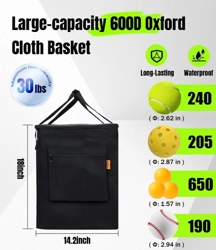 Miniatura 4 de Angooni Professional Tennis Cart with Silent PU Wheels - 2 Capacity Choices (150/240 Balls) - Sturdy, Lightweight & Portable Storage for Practice