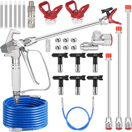 Kit de pistola pulverizadora de pintura de 23 piezas 3600PSI, con manguera de alta presión de 50 pies, poste de extensión y puntas de pulverización