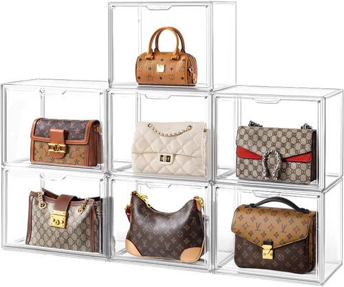 Miniatura 19 de HBlife Paquete de 3 organizadores de almacenamiento de bolsos para armario, caja de exhibición mediana transparente apilable con puerta magnética