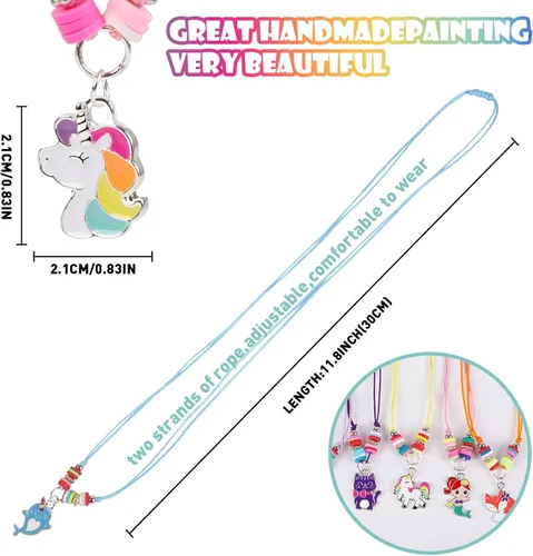Miniatura 6 de MJartoria Juego de 24 pulseras y collares tejidos de amistad para niñas con dije de panda de unicornio, joyería de amistad, regalo de unicornio