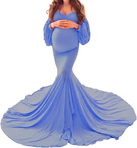 Vestido de fotografía de maternidad para mujer, sexy, cuello en V profundo, manga larga, encaje para la playa, vestido de embarazo transparente para